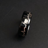 Black Round Titanium Ring Heart Design