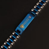 Mens Blue Two Tone Chain Bracelet R