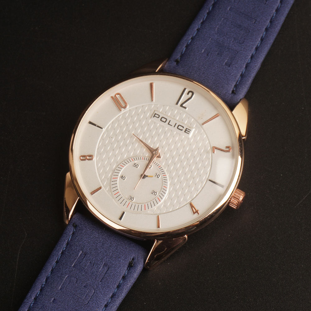 Mens Wrist Watch Blue Strap White Dial