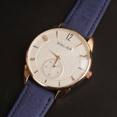 Mens Wrist Watch Blue Strap White Dial