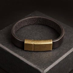 Black Leather Magnetic Clasp Bracelet