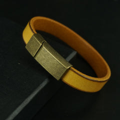 Yellow Leather Magnetic Clasp Bracelet