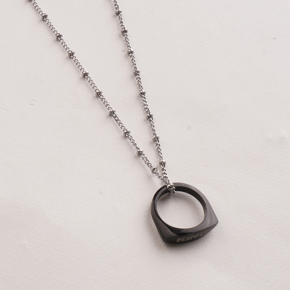 Mens Silver Chain Locket Black