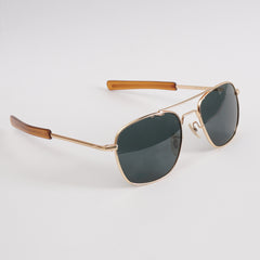 Golden Sunglasses with Black Shade Wooden Stick