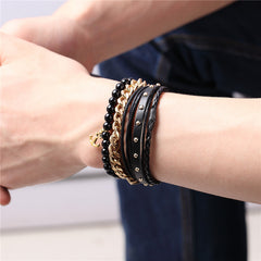 Golden Anchor Beaded Charm 3PCS Multi-layer Chain Bracelet - Thebuyspot.com