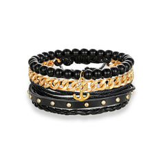 Golden Anchor Beaded Charm 3PCS Multi-layer Chain Bracelet