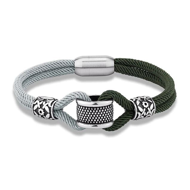Gray and Green Rope Magnetic Clasp Fashion Bracelet