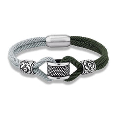 Gray and Green Rope Magnetic Clasp Fashion Bracelet