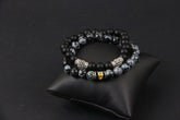 Grayish 2pcs set black Alabaster beads bracelet