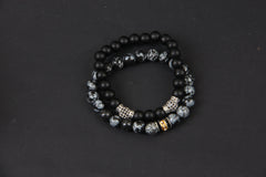 Grayish 2pcs set black Alabaster beads bracelet