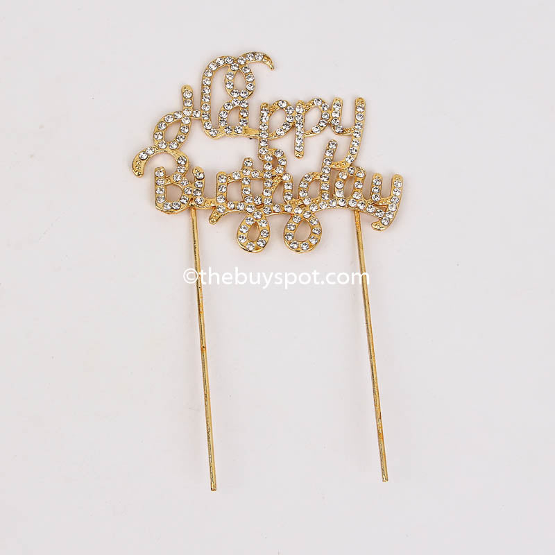 Golden Happy Birthday Cake Topper