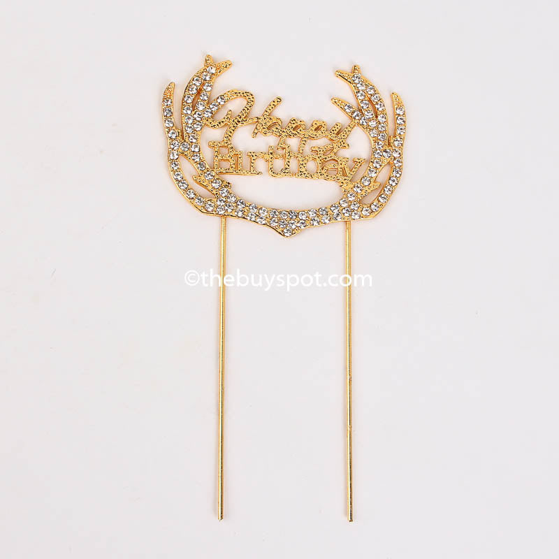 Fancy Golden Happy Birthday Cake Topper