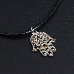 Hand Silver Metal Locket Leather Rope