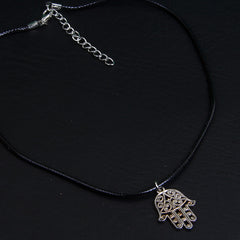 Hand Silver Metal Locket Leather Rope