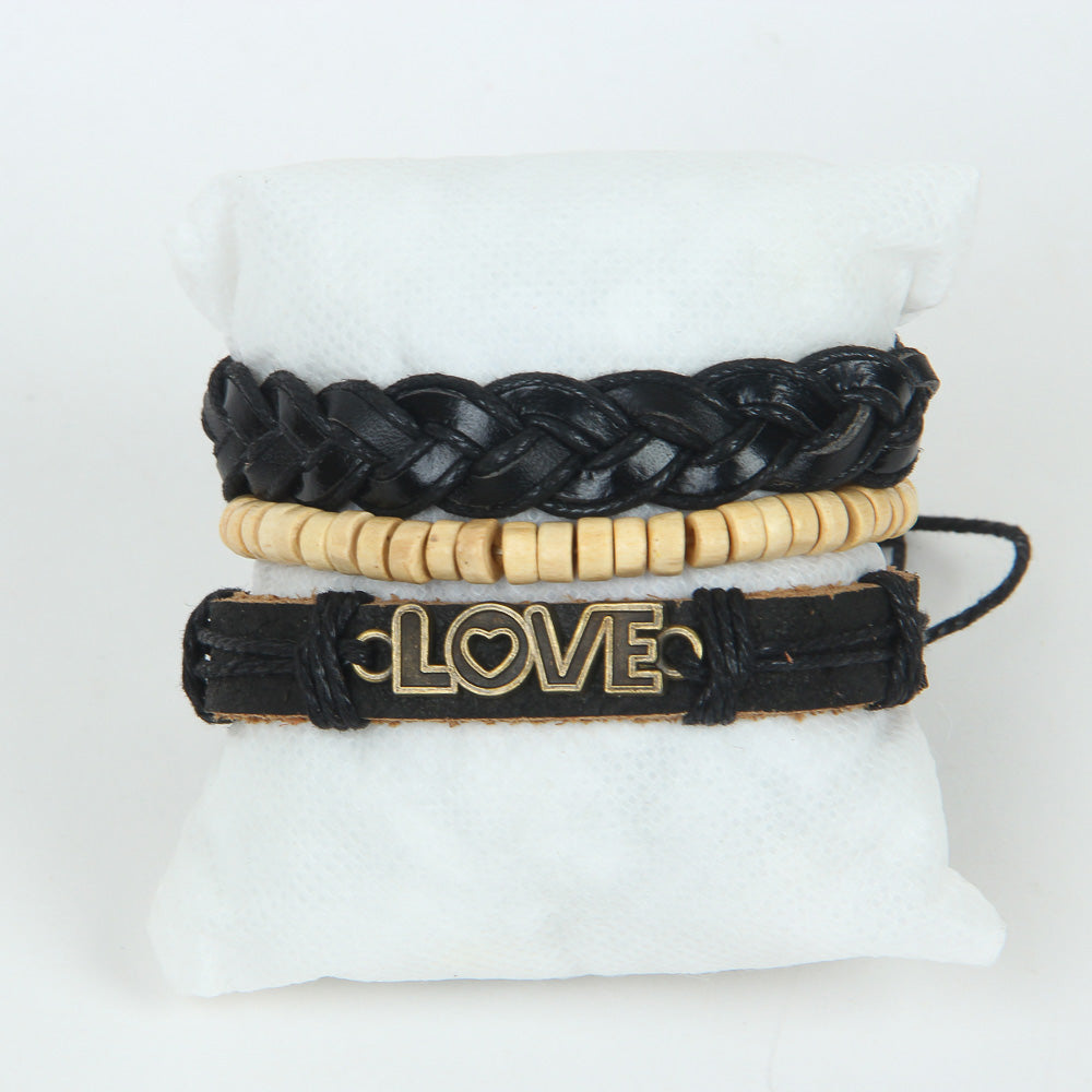 3Pc Set New Casual Love Black Bracelet