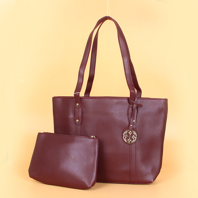 Womens Tote Dark Maroon Bag With Pouch Purse