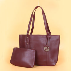Womens Tote Dark Maroon Bag With Pouch Purse
