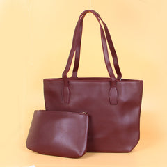 Womens Tote Dark Maroon Bag With Pouch Purse