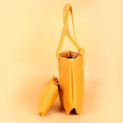 Womens Tote Yellow Bag With Pouch Purse
