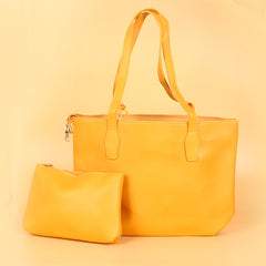 Womens Tote Yellow Bag With Pouch Purse