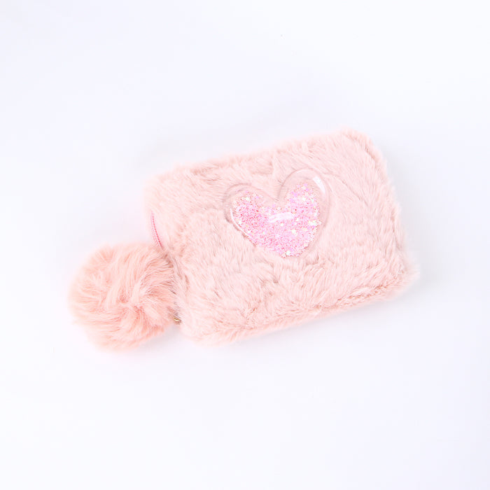 Women Fur Wallet Light Pink