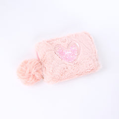 Women Fur Wallet Light Pink