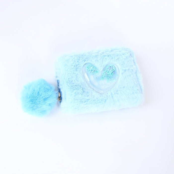 Women Fur Wallet Cyan