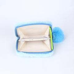 Women Fur Wallet Cyan