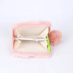 Women Fur Wallet Light Pink