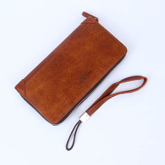 Long Leather Zipper Wallet Brown
