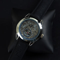 Men's Wrist Watch Silver Dial with Black Strap
