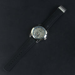Men's Wrist Watch Silver Dial with Black Strap