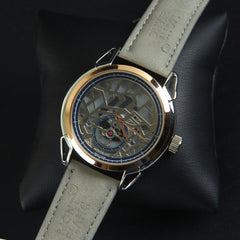 Men's Wrist Watch Silver Rosegold Dial with Grey Strap