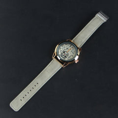Men's Wrist Watch Rosegold Black Dial with Grey Strap