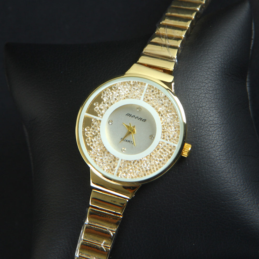 Golden Chain Golden White Lines Women's Wrist Watch