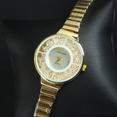 Golden Chain Golden White Lines Women's Wrist Watch