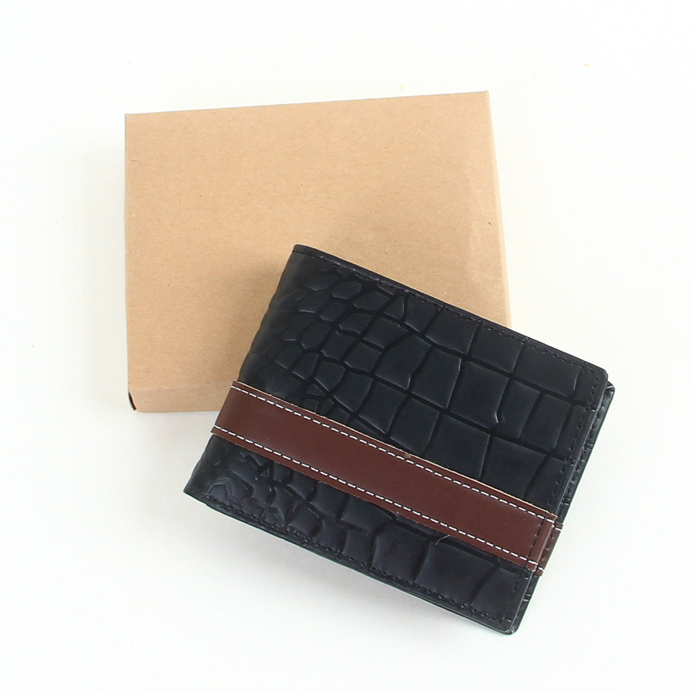 Genuine leather wallet for men black with brown strip
