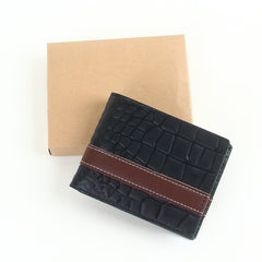 Genuine leather wallet for men black with brown strip