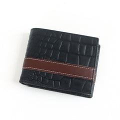 Genuine leather wallet for men black with brown strip