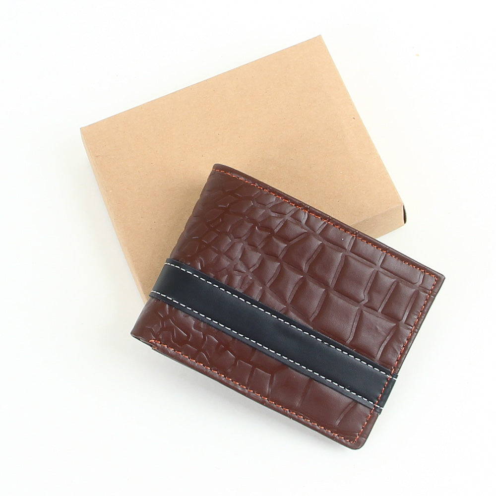 Genuine leather wallet for men brown with black strip