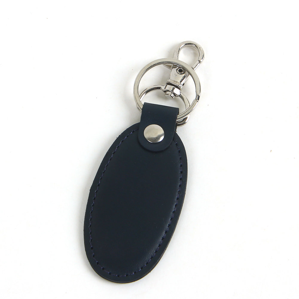 Genuine leather keychain oval blue