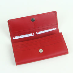 Woman's genuine leather wallet red with thread design