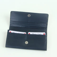 Woman's genuine leather wallet blue with thread design