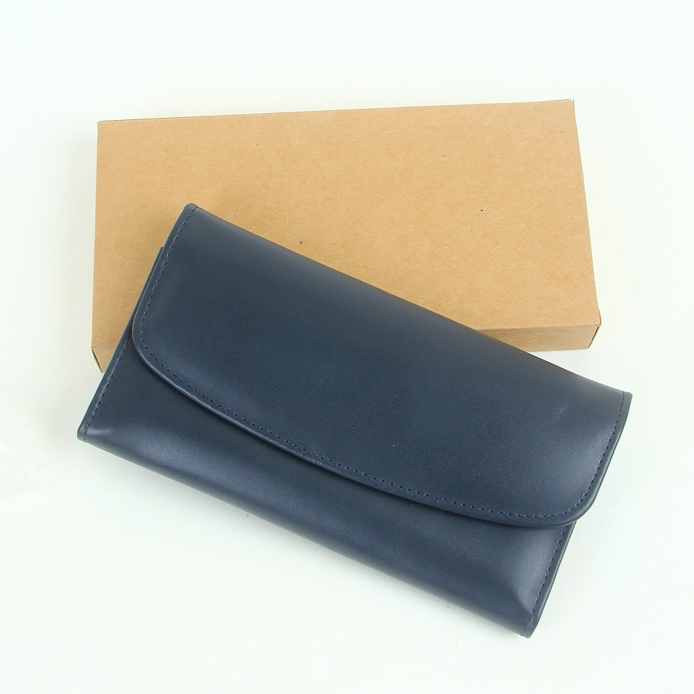 Woman's genuine leather purse blue with button lock