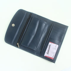 Woman's genuine leather purse blue with button lock