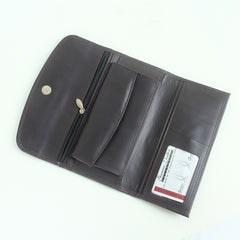 Woman's genuine leather purse coffee color with button lock
