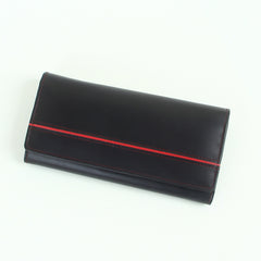 Woman's genuine leather wallet black with red thread design