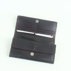 Woman's genuine leather wallet black with red thread design