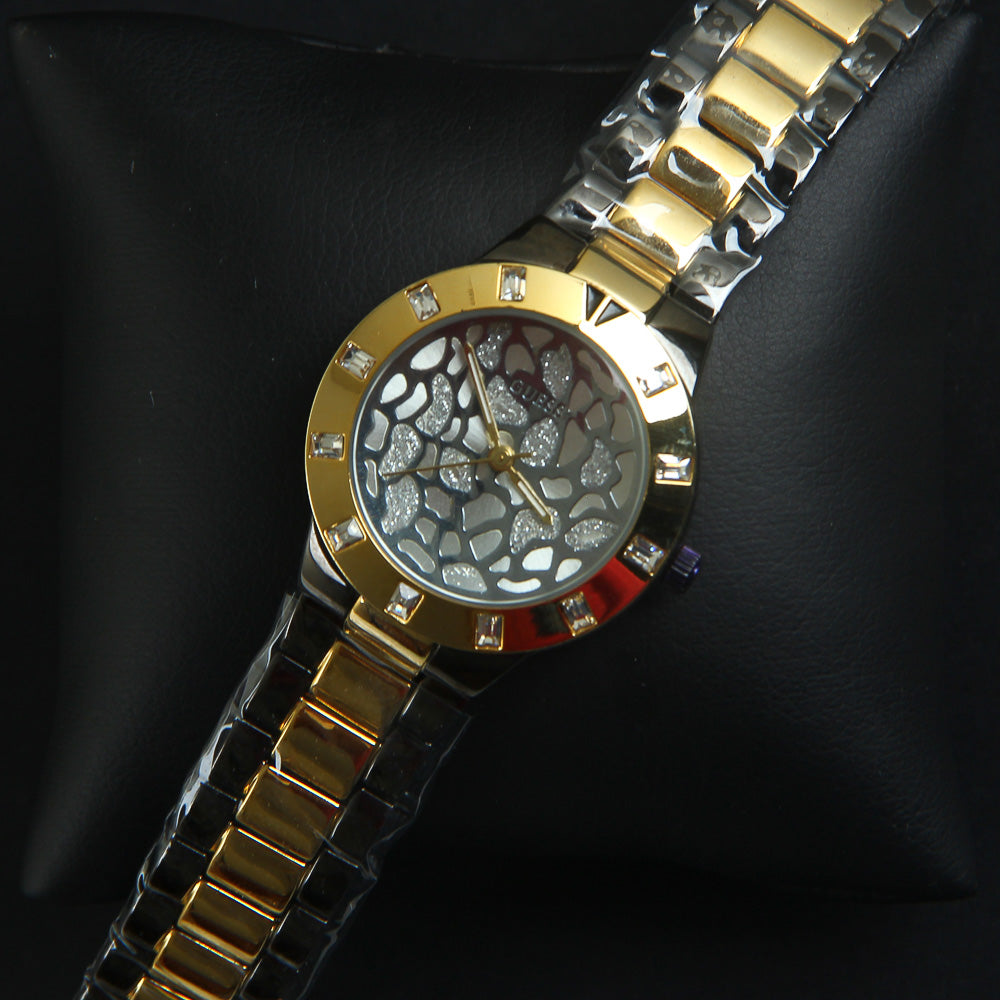 Two Tone Black & Golden Womans Watch White Dial Base