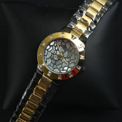 Two Tone Black & Golden Womans Watch White Dial Base
